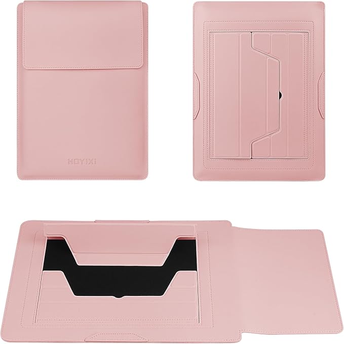HoYiXi 13.3'' /13.6'' Laptop Sleeve Case PU Leather with Stand Compatible with MacBook Pro 14/MacBook Air 13(M1 M2)/ASUS Vivobook 14/Dell XPS 13/ASUS Matebook,13-14'' Laptop Bag,Pink