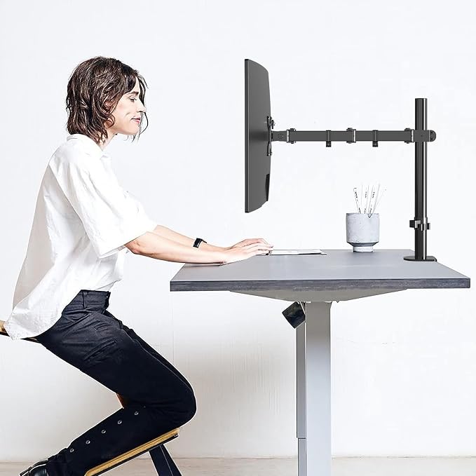 Pholiten Single Monitor Arm Desk Mount, Holds Screens up to 32 inch,Holds Up to 22lbs,Fully Adjustable Stand with C-Clamp and Grommet Base,100x100 Vesa Monitor Stand