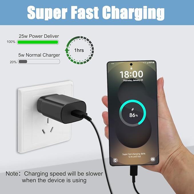 Super Fast Charger Type C,25W USB C Fast Wall Charger Block &8FT Super Long Fast Charging Cable Cord for Samsung Galaxy S26/S25/S25 Ultra/S25+/S24/S24 Ultra/S23/S22/S22 Ultra/S22+/S21/Plus/S20/Note 20