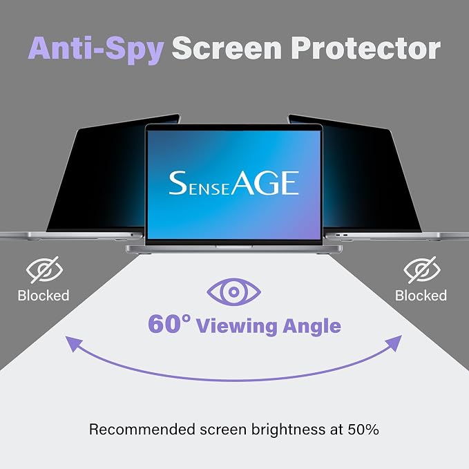 SenseAGE Magnetic Privacy Screen Filter For Macbook Pro 16 inch (2021-2024 M1, M2, M3, M4, Pro, Max), Privacy Screen Protector, Anti-Blue Light Screen Filter, Compatible with Macbook Pro 16 inch