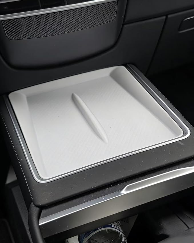 Center Console Wireless Charging Silicone Mat for Tesla Model 3 (Highland 2024-2025) & for 2025-2026 Tesla Model Y Juniper, Ultra-Thin Phone Non-Slip Pad, Interior Protective Cover Accessories - White