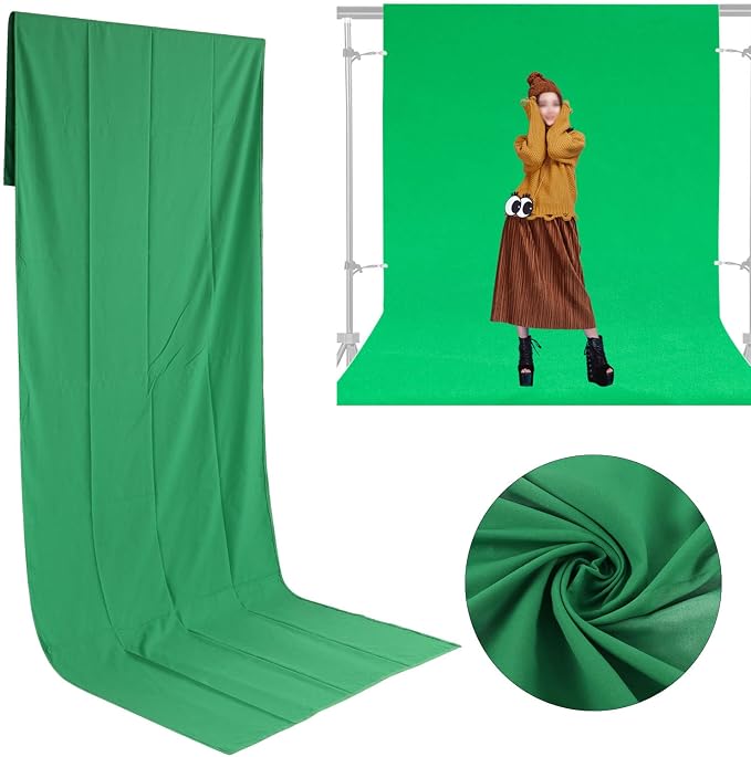 Green Photography Background Cloth, Pure Color Photo Backdrop for Studio Video Matting, 1x3m Polyester Non Reflective Green Screen with Cutout Edges for Portrait Still