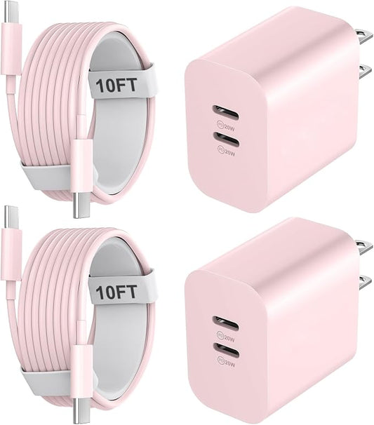Phone 17 16 15 Charger 10FT, 20W Dual Port USB C Fast Charging Block with 10FT Long USB C to C Charging Cable Cord for Phone 17 16 15 Pro Max/17 16 15 Pro/15/15 Plus,Pad Pro