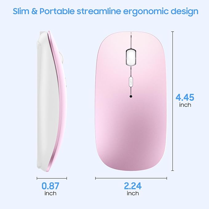 SUNGI Bluetooth Mouse,Slim Rechargeable Silent Mouse with Jiggler Mode for MacBook pro MacBook Air/iPhone/ipad/Tablet/Laptop/Notebook,Pink
