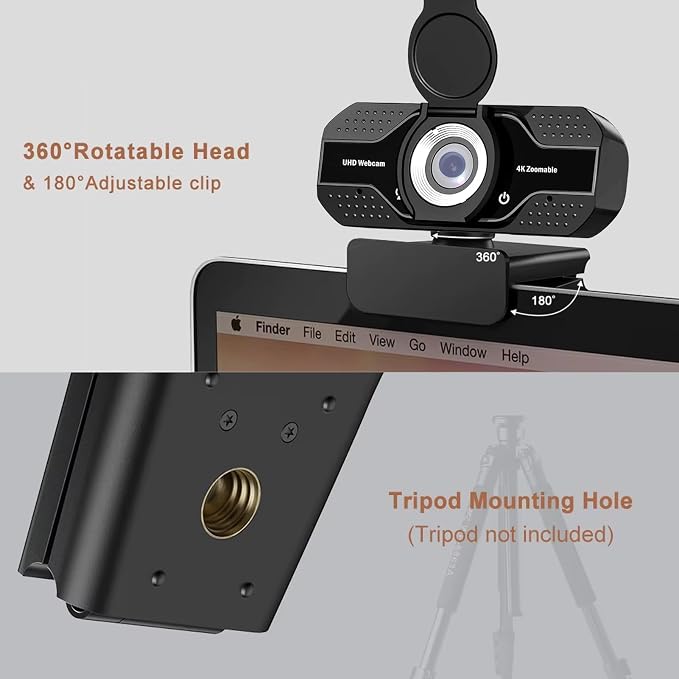 1080P HD Webcam with Microphone, Noise Cancellation, Privacy Cover, Wide-Angle Lens, Auto Light Correction, Plug & Play USB Webcam for Laptop, Desktop, PC, Zoom, Skype, Stream