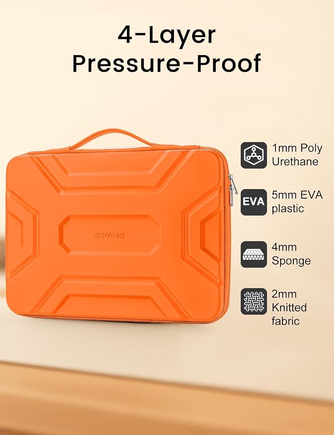 DOMISO 14 inch Laptop Sleeve with Handle, Shockproof & Waterproof EVA Protective Laptop case, Hard Laptop Sleeve for 14" HP Dell Asus Lenovo Laptop, Orange