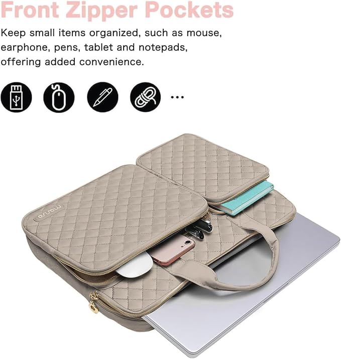MOSISO 360 Protective Laptop Case 16 inch,15-15.6 inch Laptop Sleeve Compatible with MacBook Pro 16 M5 M4 M3 M2 M1 HP Acer Dell Lenovo,Square Quilted Bag Cover with 2 Pockets&Handle&Belt, Taupe Brown