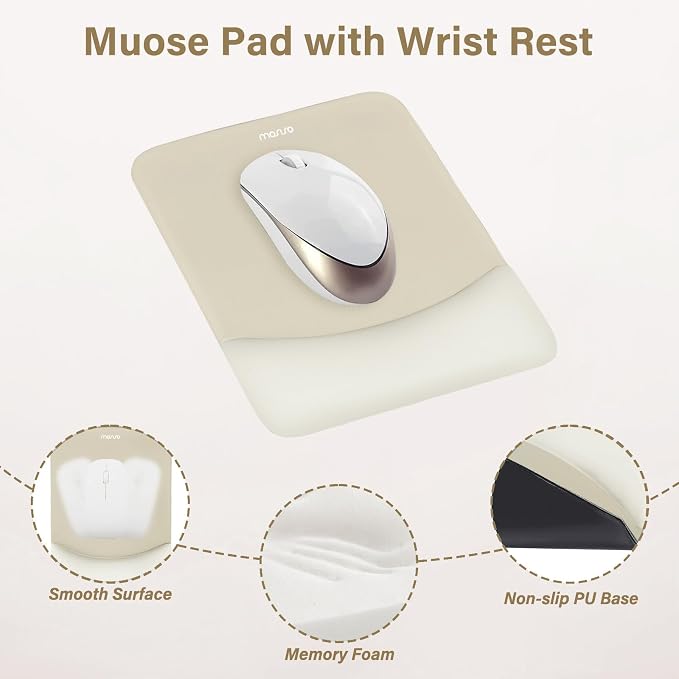MOSISO Wrist Rest Support for Mouse Pad&Keyboard Set, Rectangular Ergonomic Mousepad Non-Slip Base Home/Office Pain Relief&Easy Typing Pad with Neoprene Cloth&Raised Silicone Lining, Khaki
