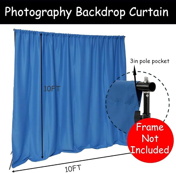 King Mills 10x10 ft Royal Blue Backdrop Curtain for Photography, Also Serving as Background for Golf Simulators for Home, Streaming Backdrop, Podcast Background, Zoom Backdrop.