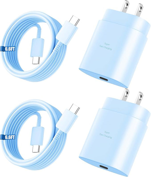 Super Fast Charger Type C, 25W USB C Wall Charger Fast Charging for Samsung Galaxy S26 Ultra/S26/S26+/S25 Ultra/S25/24 Ultra/S24/S23 Ultra/S22 Ultra with 6.6FT Long Android Type C Charger Cable 2Pack