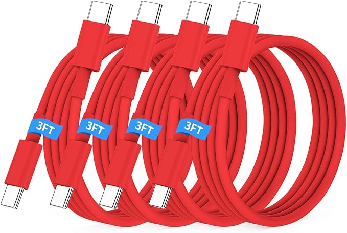 Essri USB C to USB C Cable 3FT for Apple iPhone 16 15 Charger Cord,4Pack 60W C to C Cable Fast Charging Wire for iPhone 16 15 Pro Plus Pro Max iPad Pro/Air MacBook Pro/Air,for Galaxy S24 S23 -Red
