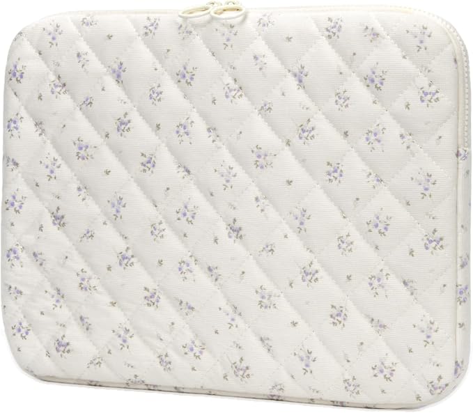 Puffy Laptop Sleeve 13-15.6 Inch Corduroy Quilted Laptop Protective Case Cute Floral Computer Sleeve Protective for MacBook (B-Purple, 15-16 Inch)