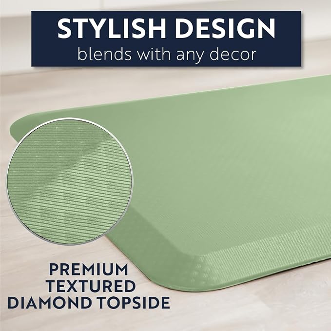 KANGAROO Anti Fatigue Mats for Kitchen Floor, Reduce Foot, Knee, Back Pressure, 3/4 Inch Thick Cushioned Ergonomic Mat, Waterproof Comfort Rug for Under Sinks, Standing Desk, Stores, 17x24, Sage Green