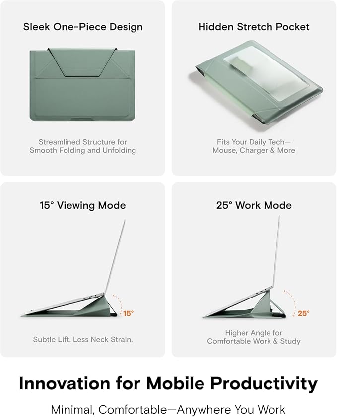 MOFT Laptop Carry Sleeve, 2-in-1 Laptop Bag & Stand for 14" MacBook Air/Pro & Dell/HP/Lenovo/Asus, Stylish Slim Computer Sleeve Bag with Expandable Storage for Computer Accessories, Seafoam
