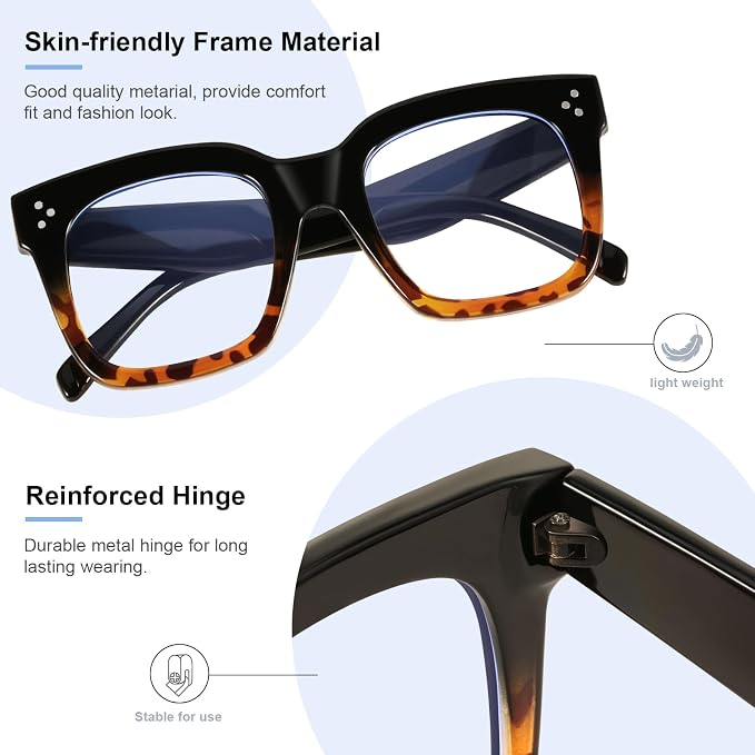 Ovresized Blue Light Blocking Glasses for Women Men Square Computer TV Eyeglasses