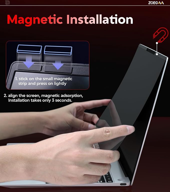 ZOEGAA Laptop Privacy Screen 13.3 Inch 16:9,Magnetic Removable Anti-Glare Blue Light Blocking Laptop Privacy Screen, Compatible with Dell/Lenovo/HP/Huawei/Acer/Asus