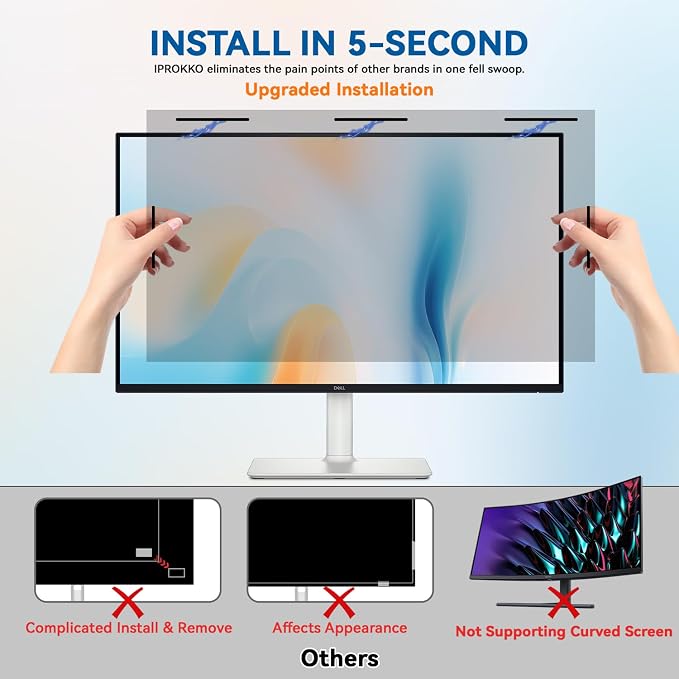 [2-Pack] Magnetic 23.8 Inch Computer Privacy Screen Protector for 16:9 Monitor, Removable 23.8in Private Filter for Anti Glare Block Blue Light, Screen Cover Shield Office Shade for Desktop TV Monitor