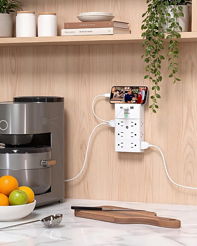 Addtam Multi Plug Wall Outlet, Surge Protector Wall Mount with 12 Outlet Extender 4 Sides and 3 USB Ports (2 USB-C), Outlet Splitter Power Strip for Home Office Dorm Room Essentials, White