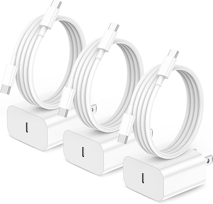 for iPhone16 Charger, 3 Pack 20W USB-C Fast Wall Charger with 6ft C to C Cable for iPhone 16/16 Pro/16 Pro Max/16 Plus/15 Series/iPad Air/iPad Pro and More