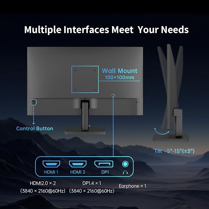KTC 27 Inch 4K UHD(3840 * 2160) Computer Monitor - IPS Monitor, 60hz, HDR400, Anti-Blue Light Screen, DCI-P3 95% 125% sRGB, Support FreeSync and GSync, PC Monitor for Design, Work,Casual Gaming