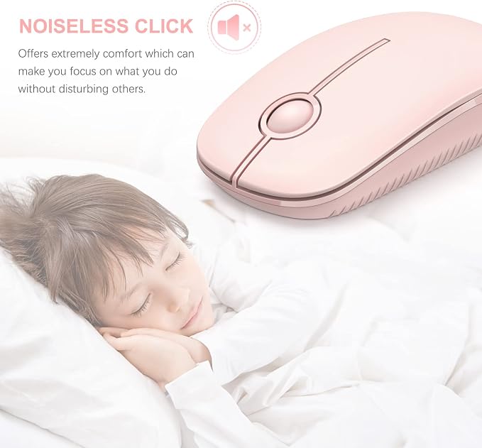 Unipows Wireless Mouse - 2.4G Slim Portable Computer Mouse with Nano Receiver, Less Noise Mobile Optical Mice for Notebook, PC, Laptop, Computer, Mac (Pink)