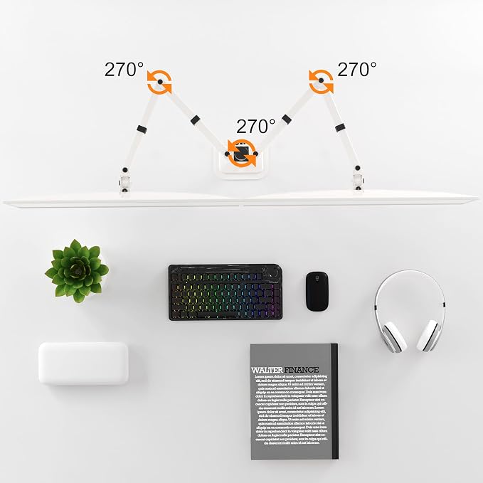 Pholiten Dual Monitor Stand, Heavy Duty Adjustable Monitor Arm Desk Mount for 2 Screens up to 38Inches, Tilt, Swivel, Rotate, Supports Tilt, Swivel, Rotate, Supports 22 lbs per Arm,White