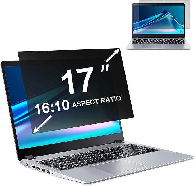 ZOEGAA 17 Inch Laptop Privacy Screen Filter for 16:10 Widescreen Display 14.5"x9.1" - Laptop Screen Privacy Shield and Anti Blue Light Anti Glare Screen Protector