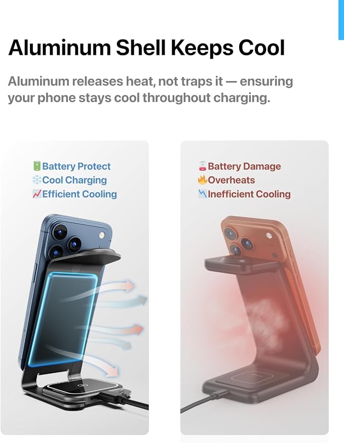 Intoval Aluminum 3 in 1 Wireless Charging Station for iPhone 17 16 15 14 13 12 11 Pro Max XR, Wireless Charger for Apple Watch 11 10 9 8 7 Ultra SE 3 2, Phone Charger for AirPods 4 Pro 2 3 (Blue)