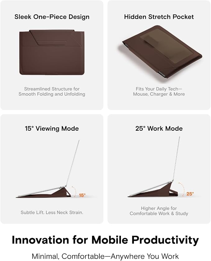 MOFT Laptop Carry Sleeve, 2-in-1 Laptop Bag & Stand for 14" Air/Pro & Dell/HP/Lenovo/Asus, Stylish Slim Computer Sleeve Bag with Expandable Storage for Computer Accessories, Brownie