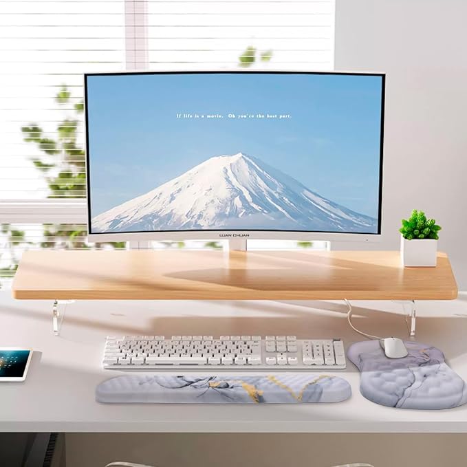 Mouse Pad Wrist Support, Laokiiy 2 in1 Keyboard Wrist Rest+ Ergonomic Mouse Pad, Non-Slip Wrist Rest for Computer Keyboard, Made Easy Typing & Relieve Wrist Pain(White Gold Gray Marble)