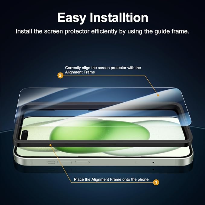NEW'C 3x for iPhone 15 Plus Screen Protector (6.7 inches)+ 3x Camera Lens Protector, Sensor Protection, Case Friendly Tempered Glass Film + Dust Plug- Easy installation tool include