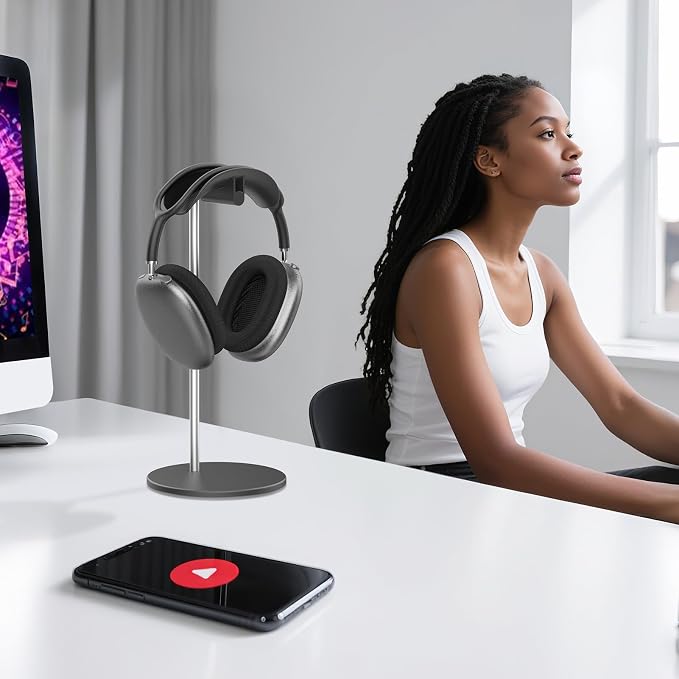 Headphone Stand, Headset Holder with Solid Base for Desk, Compatible with AirPods Max, Beats, Bose, B&O, Sony, Sennheiser, Gaming, etc (Black)