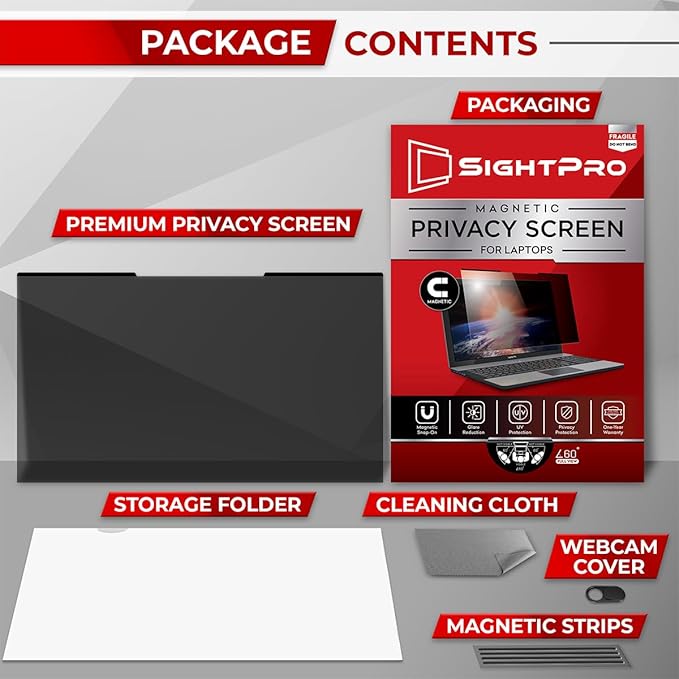 SightPro Magnetic Laptop Privacy Screen 16 Inch 16:10 - Patented Removable Laptop Privacy Filter Shield and Protector