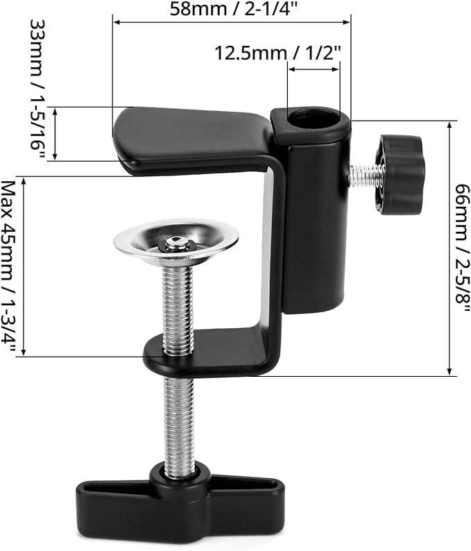 QWORK Universal Desk C-Clamp with 1/2" Thread Hole, 4 Pack Adjustable Metal Mounting Table Clamp, Desk Light Clamp Mount Holder for Swing Arm Magnifying Desk Lamp Microphone Camera