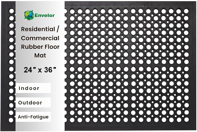 Envelor Anti Fatigue Mat Rubber Floor Mats Door Mat Non Slip Drainage Mat for Entryway, Kitchen, Restaurant, Garage, Heavy Duty Use Doormat, Commercial Floor Mat Industrial 24 x 36 Inches
