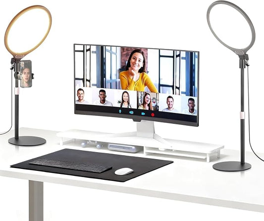 NEEWER Basics 2 Pack 10.5" Desktop LED Ring Light with Stand for Desk/Phone Holder, 3000-6500K Full Screen 15W Panel Lighting for iPhone Recording Streaming Selfie Laptop Webcam Video Conference, R10