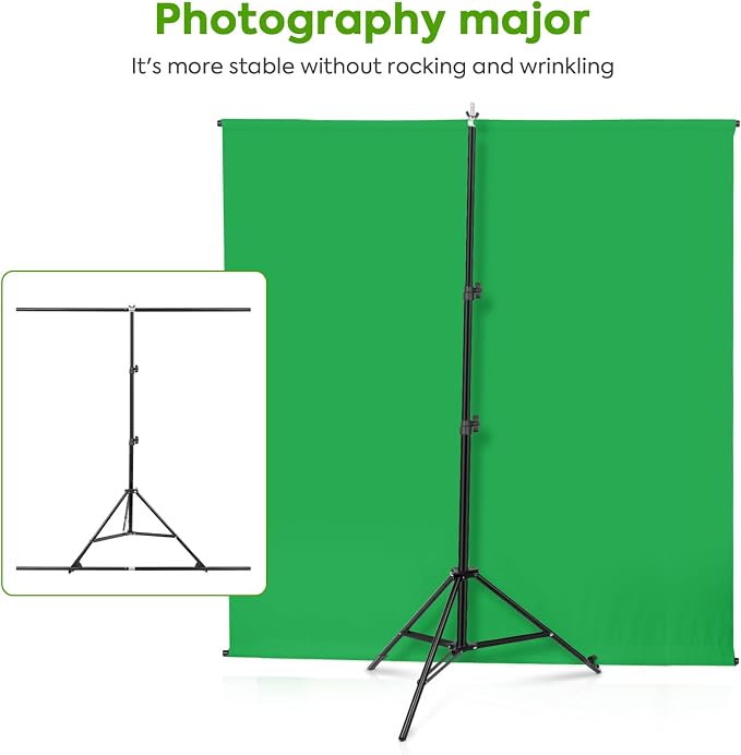Green Screen Backdrop Kit with Stand, Huzofexo 6.5x6.5ft Adjustable Stable Photography Greenscreen Support Stand Kit Chromakey Background for Photo Studio,Vedio,Product Portrait, Streaming, Gaming