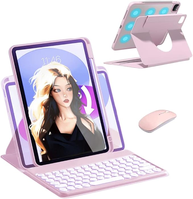 Vertical Keyboard Case for 10.2inch iPad9/iPad8/iPad7 with Mouse, Case for iPad 9th/8th/7th Gen/Air3/Pro10.5 Case with Keyboard Mouse Combo, (Magnetic-Pink)