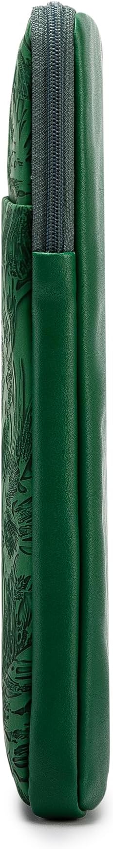 Kinmac 360° Protective Vertical Laptop Sleeve Case Cover Bag (Green Leaves PU, 15.6 inch-16 inch)