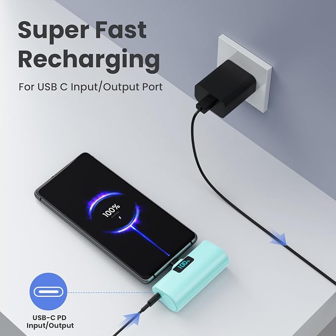 [2-Pack]Portable Charger for iPhone 17/16/15 Series,5200mAh PD USB C Power Bank Built-in USB-C Connector, Battery Pack Compatible with iPhone 17/17 Pro Max/16 Pro/15 Series,Galaxy,Android(Pink+Green)