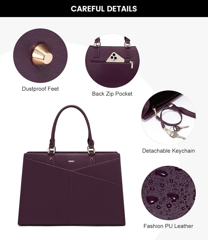 LOVEVOOK Laptop Tote Bag for Women, Leather Business Office Work Bag Computer Briefcase with Small Clutch fit for 15.6 Inch Laptop Purple