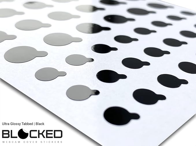Blocked Original Vinyl Webcam Cover Stickers | Restickable & Stackable Privacy Covers | for All Camera-endable Devices | 3-Sizes | 57 Black Tabbed (Ultra Glossy)