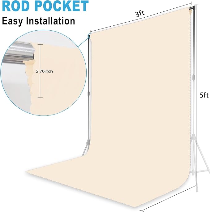Cream Backdrop for Photoshoot Professional Photo Backdrop Background Curtain for Product Photography Portraits Wedding Party Live Streaming Video Recording 3X5 FT