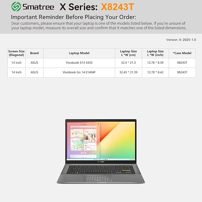 Smatree Hard EVA Protective Sleeve Case Compatible for 14 inch ASUS Vivobook Go 14 E1404F, for 14 inch ASUS Vivobook S14 S433, ExpertBook P1 P1403/B1 B1402/B1 B1402 Case (X8243T)