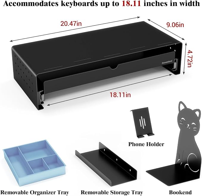 Heavy Duty Metal Monitor Stand, Strong Support Desk Organizer with Storage Shelf, Ergonomic Riser for Computer, Laptop & Printer, Space-Saving Desktop Organizer for Office Home