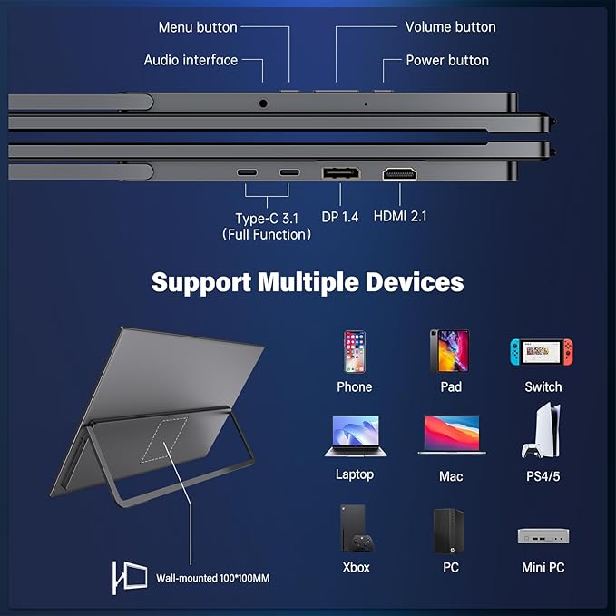 InnoView 27 Inch Monitor Dual Mode 4K UHD 120Hz/FHD 288Hz Portable Monitor for Laptop, USB-C, HDMI Computer Display HDR IPS Gaming Monitor, Kickstand, Speakers, for PC, MAC, Phone, PS4, Xbox, Switch