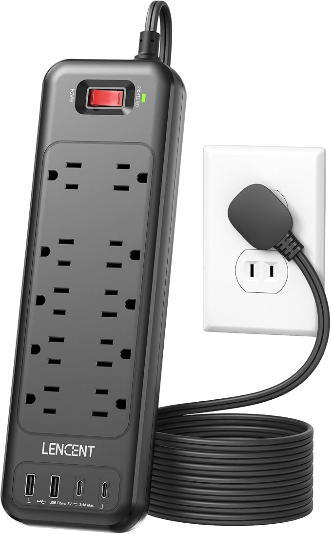LENCENT 2 Prong Surge Protector Power Strip 1700J, Flat Plug 2 Prong to 3 Prong Outlet Adapter, 10 AC Outlets and 4 USB Ports, 6 Feet Extension Cord for Non-Grounded Outlets, Black, ETL Listed