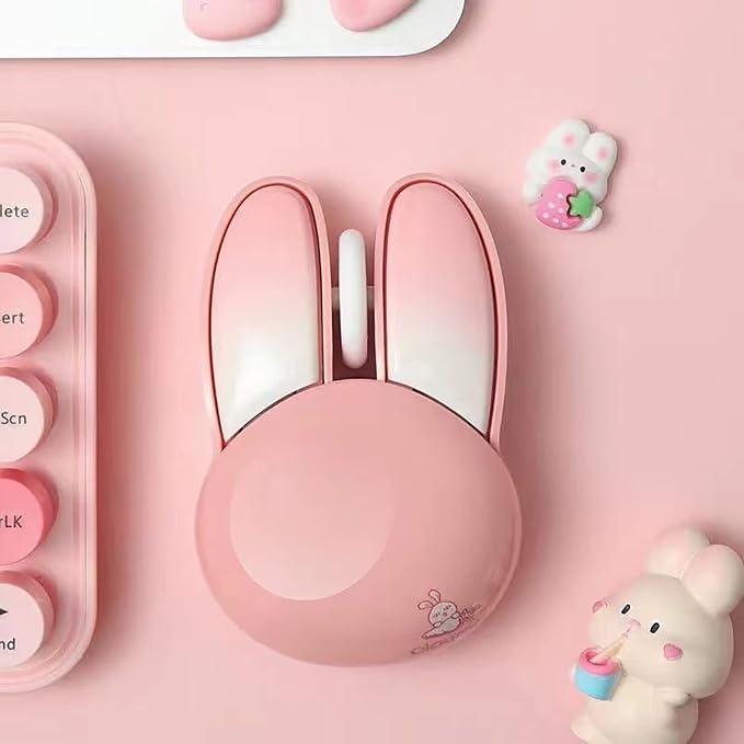Lomiluskr Cute Bunny Wireless Mouse, Lightweight Soundless Mice, 2.4G Wireless Mice, Candy Colors, Kawaii Rabbit Mouse for Girls and Kids (Pink Bunny)
