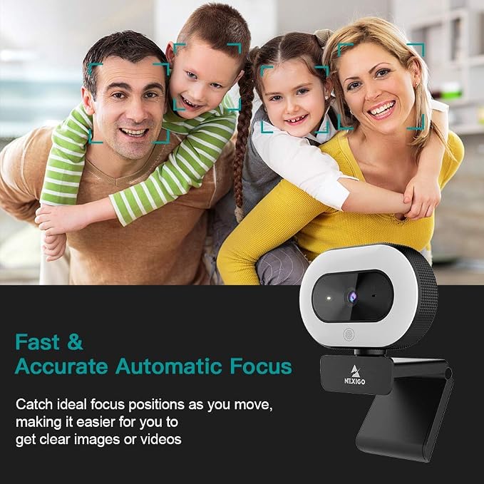 NexiGo StreamCam N930E, 1080P Webcam with Ring Light and Privacy Cover, Auto-Focus, Plug and Play, Web Camera for Online Learning, Zoom Meeting Skype Teams (Renewed)