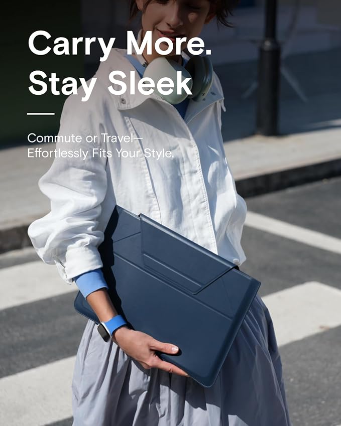 MOFT Laptop Carry Sleeve, 2-in-1 Laptop Bag & Stand for 14" MacBook Air/Pro & Dell/HP/Lenovo/Asus, Stylish Slim Computer Sleeve Bag with Expandable Storage for Computer Accessories, Deep Blue